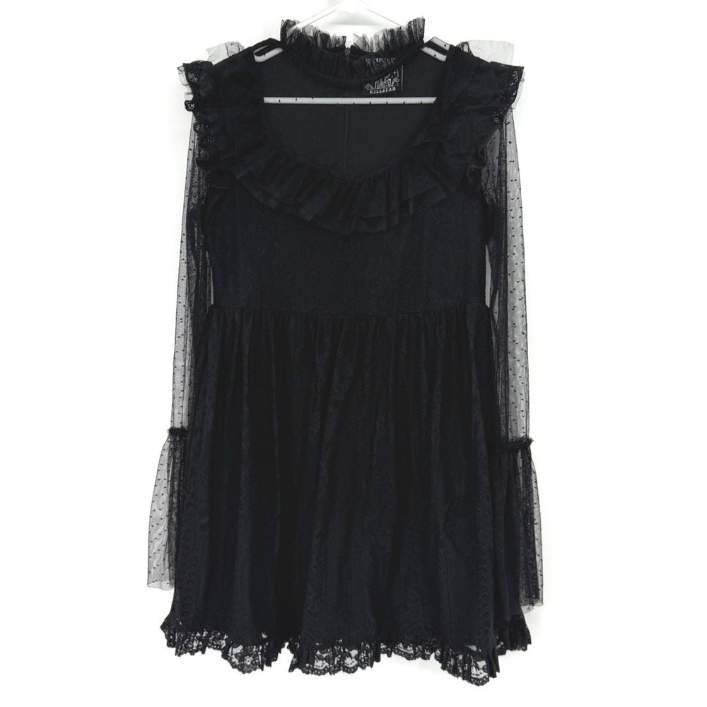 Killstar‎ Gothic Mesh Ruffle Dress Black Sheer Lace Witchcore Goth Womens S